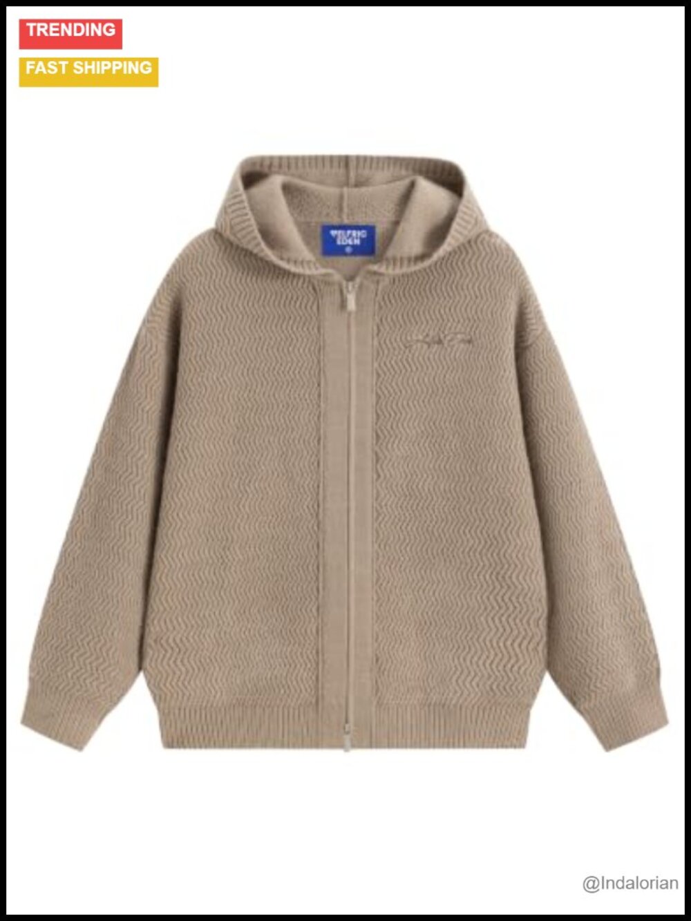 Hooded Zip Up Chunky Knit Cardigan Sweater Drop Shoulder Long Sleeve